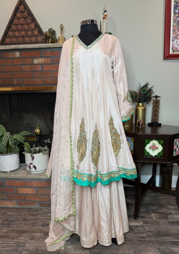Champagne Silk Kashmiri Choga Suit